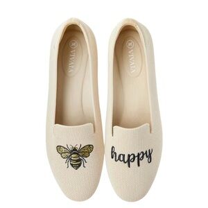 Vivaia - NWOB Round-Toe Embroidered Loafers Audrey Cream Ivory Bee Happy Sz 37